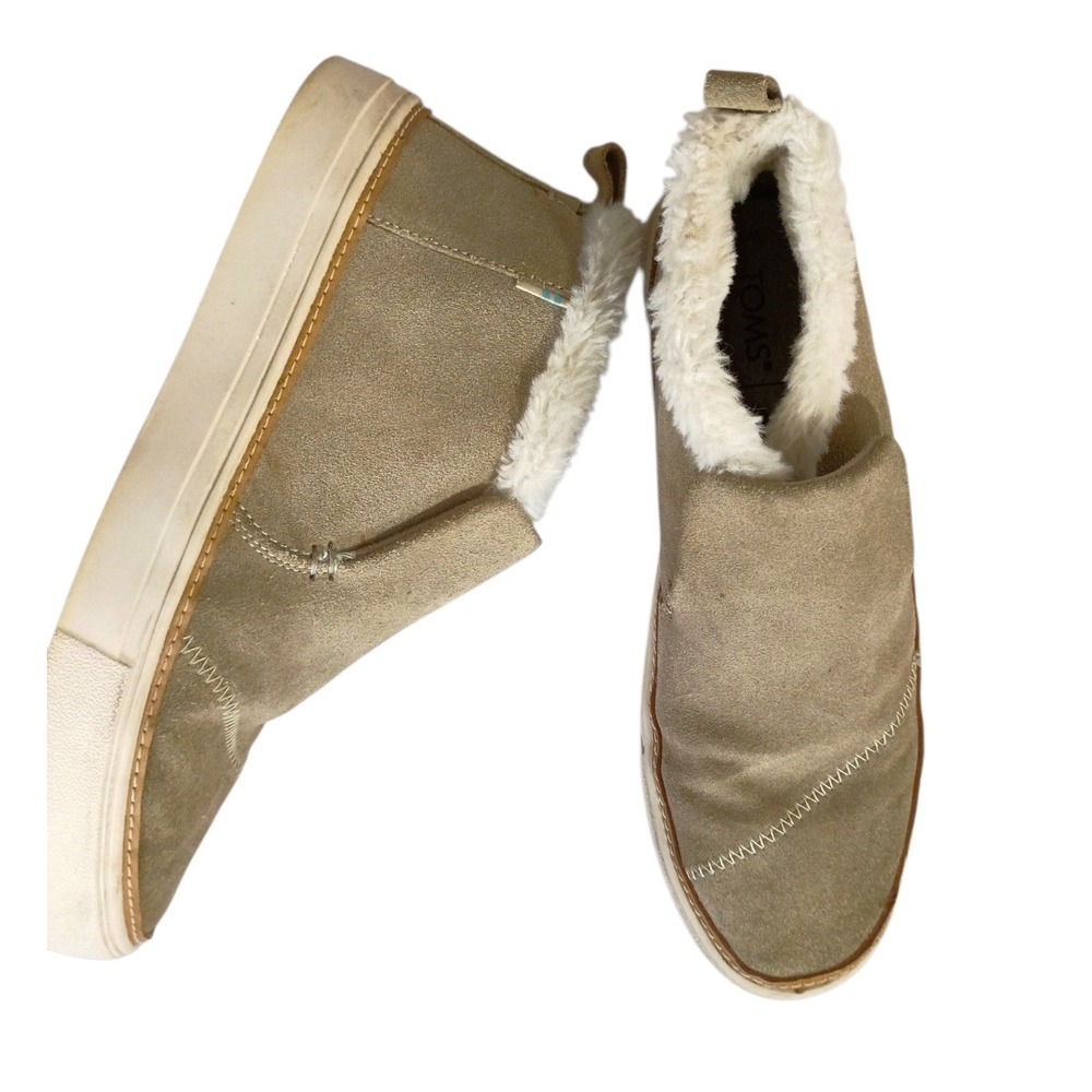 TOMS Tan Suede Faux Fur Lined Slip On Mid Top Sneakers Womens 7 Beige Zigzag